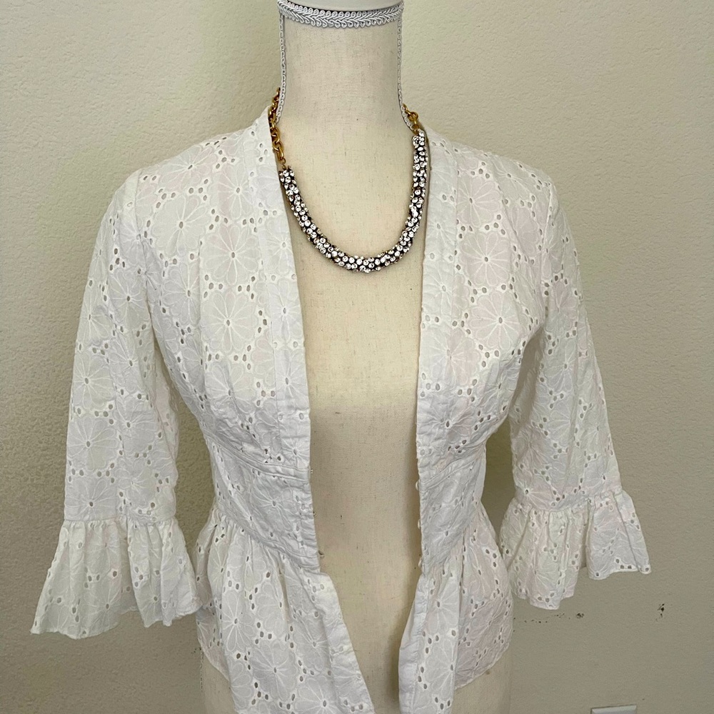 Designer white lace eyelet ruff lightweight jacket